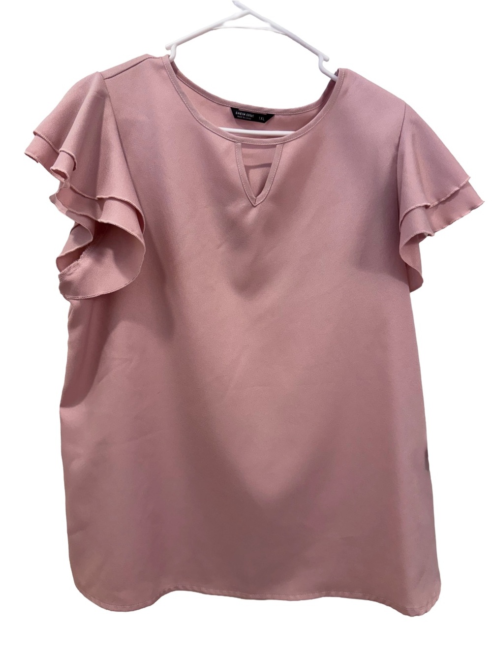 SHEIN Curve Dusty Rose Pink Layered Flutter Sleeve Keyhole Cutout Blouse Top 1XL